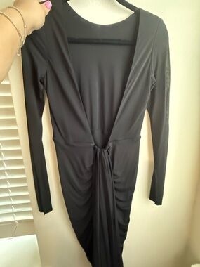 Nicole Bakti Black Long-Sleeve Twist-Front Dress